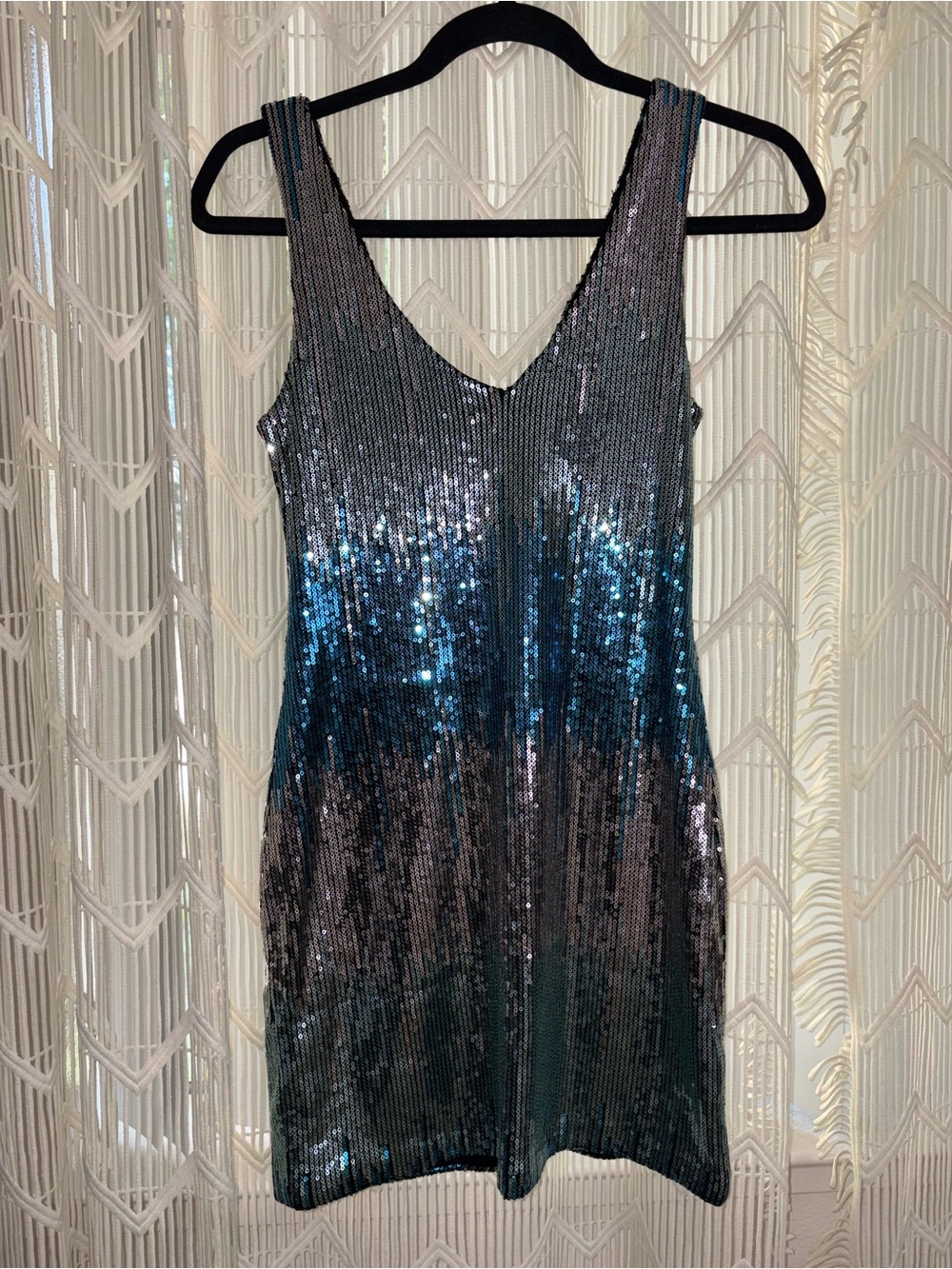 Lily Rose Teal and Black Sequin V-Neck Mini Dress